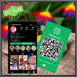 Cartão De Visita Instagram Nail Salon Green | Código QR das mídias
