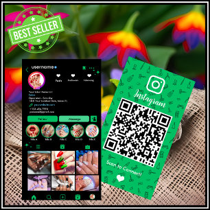 Cartão De Visita Instagram Nail Salon Green   Código QR das mídias 