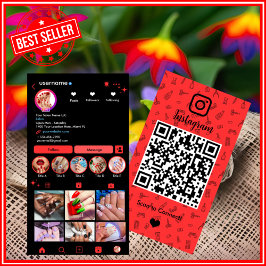 Cartão De Visita Instagram Nail Salon Red | Código QR das mídias so