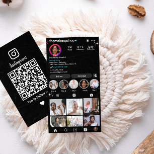 Cartão De Visita Instagram Preto Estilista de Cabelo Mídia Soci