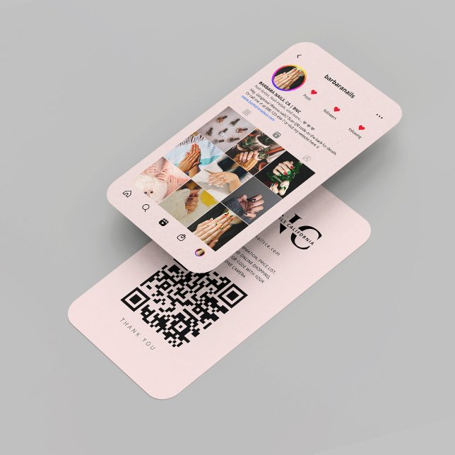 Cartão De Visita Instagram Rosa de Bela-prega Moderna Artista Bela  (Modern Nail Artist Beauty Salon Pink Nail Polish Professional Marketing QR Instagram Business Card
)