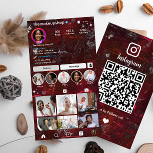 Cartão De Visita Instagram Rustic Metallic Vermelho Código QR Mídia