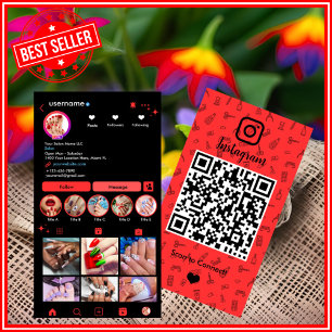 Cartão De Visita Instagram Salão de Unhas Vermelho Código QR de M