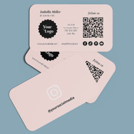 Cartão De Visita Instagram Siga-Nos Qr Code Pink Logotipo De Empres