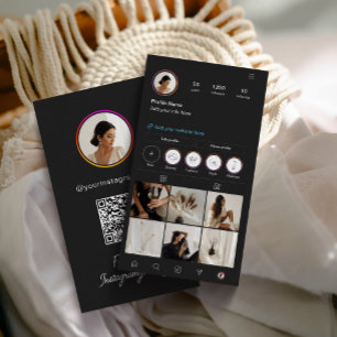 Cartão De Visita Instagram Tema Escuro Código QR 7 Foto Mídia Socia