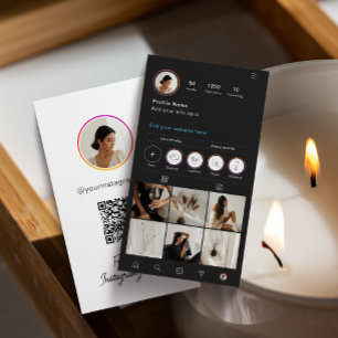 Cartão De Visita Instagram Tema Escuro Código QR 7 Foto Mídia Socia