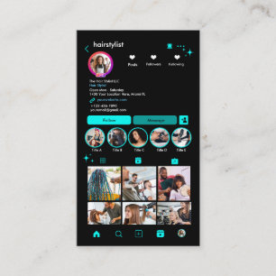 Cartão De Visita Instagram Turquoise de Lista de Cabelos para Conex