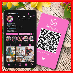 Cartão De Visita Instagrama de cor-de-rosa com lista de cabelo [LON