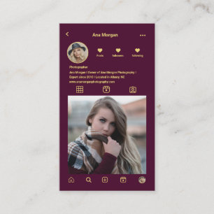 Cartão De Visita Instagrama de Fotografia Moderna Código Qr Borgonh