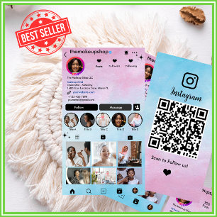 Cartão De Visita Instagrama de Mídia Social Cor de Água Azul Rosa