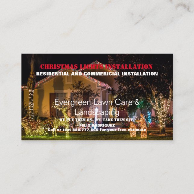 Cartão De Visita Instalação de Fotografias à Luz de Natal (Frente)