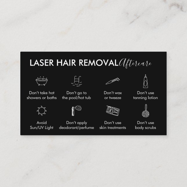 Cartão De Visita Instrução de remoção de cabelo preto laser depois  (Verso)