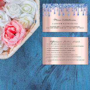 Cartão De Visita Instruções após cuidados Lash Rosa Derrame Azul