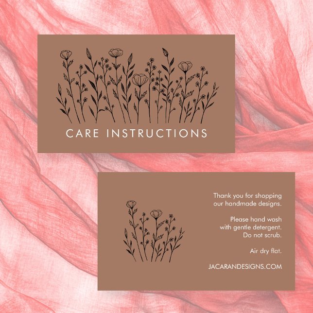 CARTÃO DE VISITA INSTRUÇÕES DE CUIDADO (CARE INSTRUCTIONS Chic Elegant Wildflower Mocha Business Card
)
