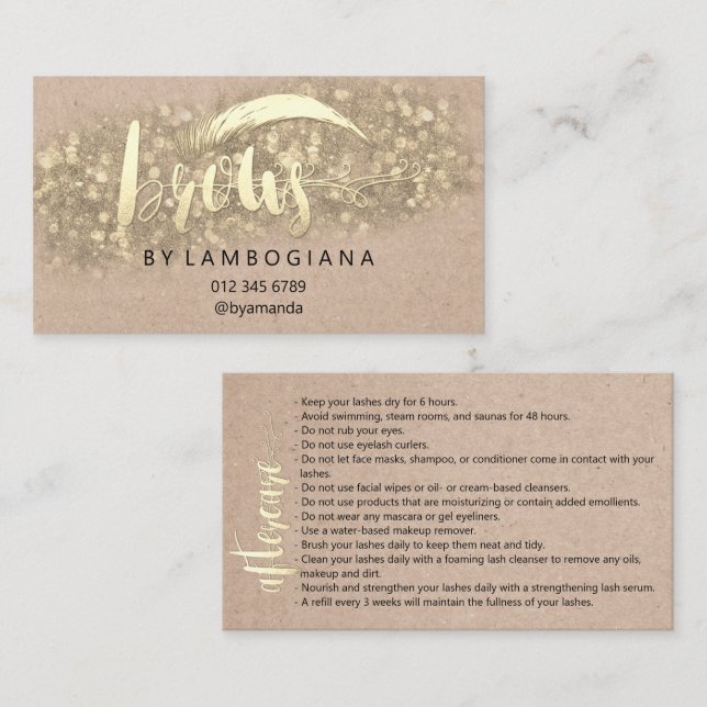 Cartão De Visita Instruções de cuidados ao microlâmina Kraft (Frente/Verso)