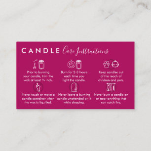 Cartão De Visita Instruções de Cuidados com Vela Escura Rosa Elegan