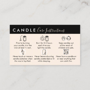 Cartão De Visita Instruções de Cuidados com Velas Bege Preto