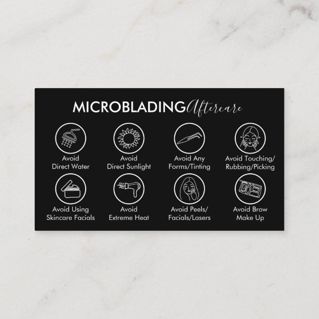 Cartão De Visita Instruções de Cuidados Pós Microblading Preto (Verso)