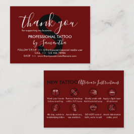 Cartão De Visita Instruções de Cuidados Pós-Tatuagem Burgundy Obrig