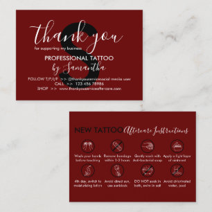 Cartão De Visita Instruções de Cuidados Pós-Tatuagem Burgundy Obrig