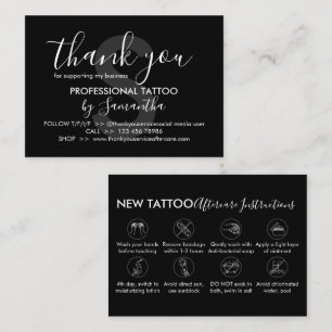 Cartão De Visita Instruções de Cuidados Pós-Tatuagem Obrigado