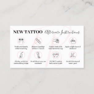 Cartão De Visita Instruções de Cuidados Pós-Tatuagem Pink Beauty