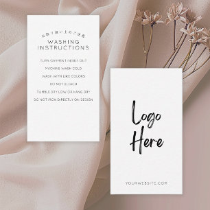 Cartão De Visita Instruções de Lavagem de Logo Branco Minimalista