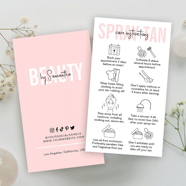 Cartão De Visita Instruções para Cuidados Pós-Pulverização Rosa Fem (Criador carregado)