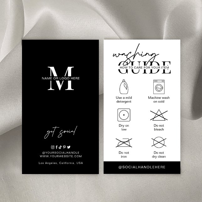 Cartão De Visita Instruções para lavar o cuidado, vestuário de logo (Criador carregado)