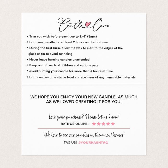 Cartão De Visita Instruções para o tratamento de velas e obrigado a (Interior Desdobrado)