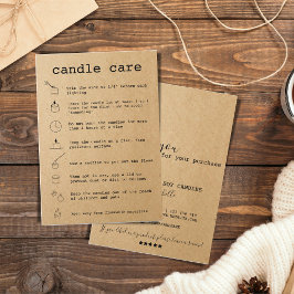 Cartão De Visita Instruções para o tratamento de velas Placa Adicio