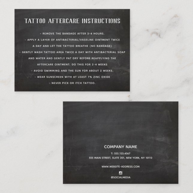 Cartão De Visita Instruções personalizáveis de tatuagem depois do t (Frente/Verso)