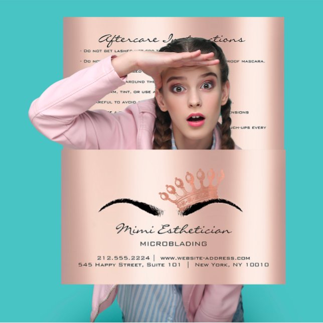 Cartão De Visita Instruções pós-tratamento Brotaram Princesa Microb (Aftercare Instructions Brows Princess Microblading Business Card)