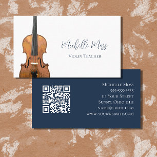 Cartão De Visita Instrumento Musical Código QR Violino Professor