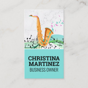 Cartão De Visita Instrumento Saxofone   Notas Musicais