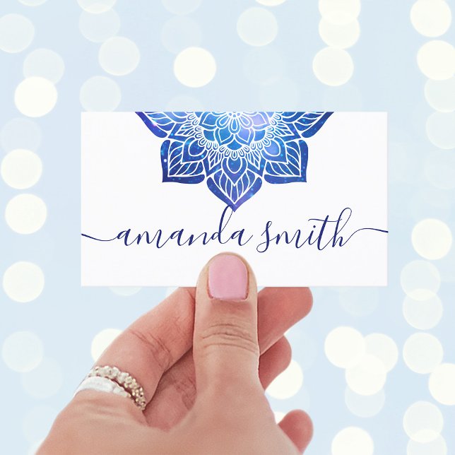 Cartão De Visita Instrutor Aqua Blue Galactic Mandala Yoga (Celestial Mandala Business Cards)