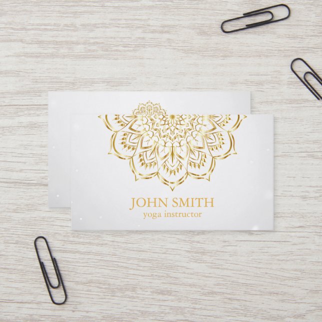 Cartão De Visita Instrutor B do Dourado Lotus Yoga Vermelho Moderno (Frente/Verso In Situ)