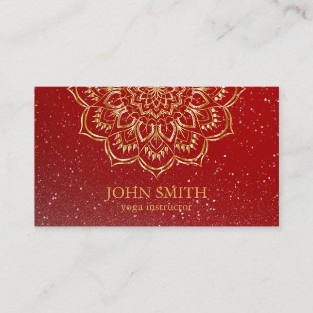 Cartão De Visita Instrutor B do Dourado Lotus Yoga Vermelho Moderno (Frente)