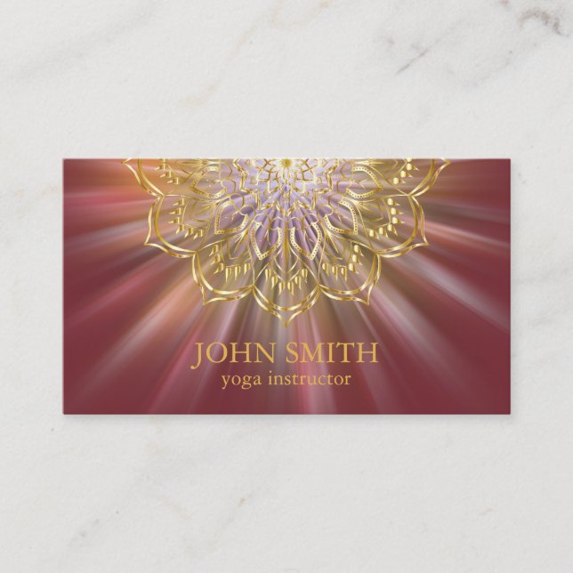 Cartão De Visita Instrutor B do Dourado Lotus Yoga Vermelho Moderno (Frente)