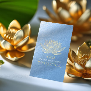 Cartão De Visita Instrutor Blue Dourado Lotus Yoga Meditation