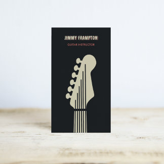 Cartão De Visita Instrutor de Guitarra Elétrica Preta, Vermelha e B