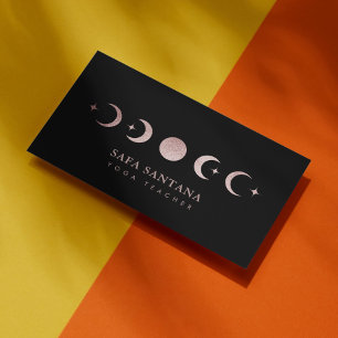 Cartão De Visita instrutor de ioga Moon Phases Rosa Glitter Dourado