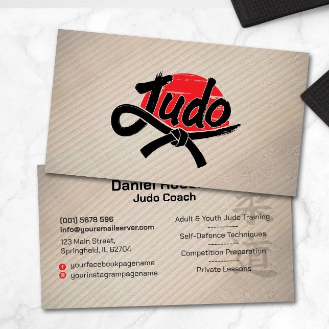 Cartão De Visita Instrutor de Judô - Faixa Preta e sol (Criador carregado)