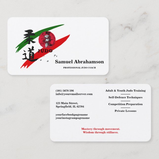 Cartão De Visita Instrutor de Judô Personalizado - Carta de Visita (Frente/Verso)