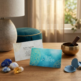 Cartão De Visita Instrutor de Meditação Yoga Blue Gold Foil Mandala