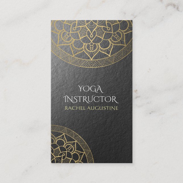 Cartão De Visita Instrutor de Meditação Yoga Chic Black Mandala Dou (Frente)