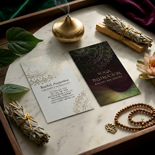 Cartão De Visita Instrutor de Meditação Yoga Chic Black Mandala Dou