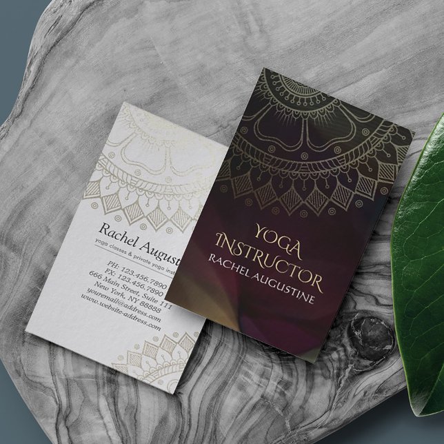 Cartão De Visita Instrutor de Meditação Yoga Chic Black Mandala Dou (Criador carregado)