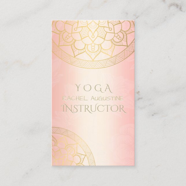 Cartão De Visita Instrutor de Meditação YOGA Chic Rosa Dourado Mand (Frente)
