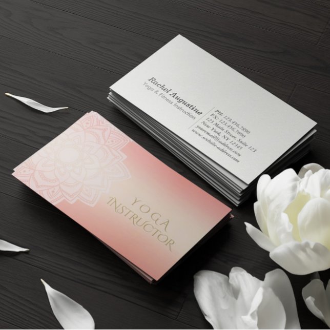 Cartão De Visita Instrutor de Meditação YOGA Chic Rosa Dourado Mand (Criador carregado)